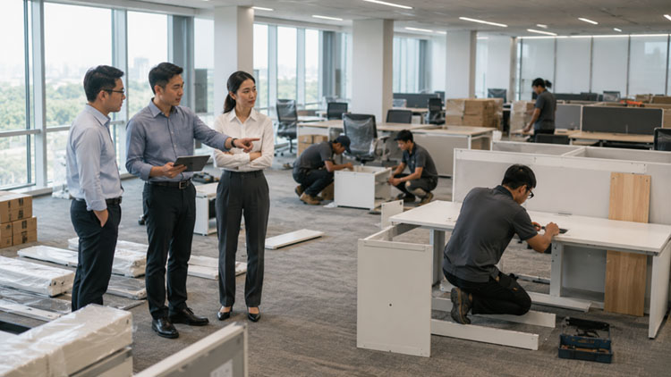 Tim perusahaan mengevaluasi kendala dan kesalahan yang terjadi selama proses setup kantor baru - Royal ATZ